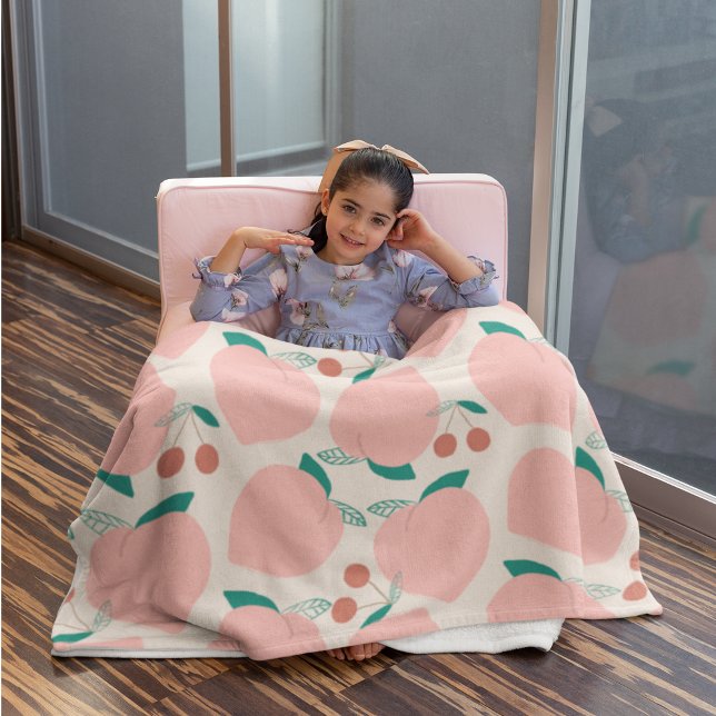 Peaches & Red Cherries Fruit Pattern Sherpa Blanket (Creator Uploaded)