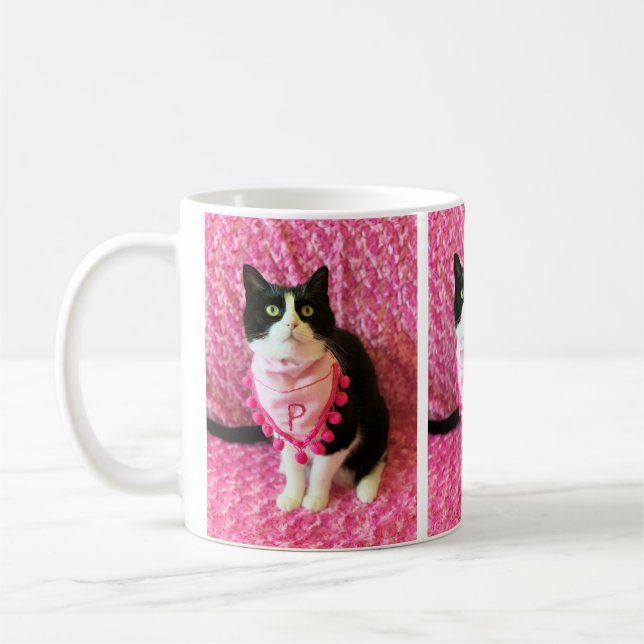 Peaches the Tuxedo Cat Pink Mug (Left)