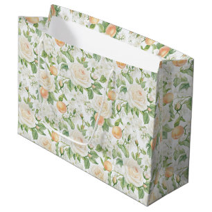 Peaches White Roses Bridal Shower Large Gift Bag