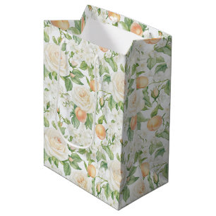 Peaches White Roses Bridal Shower Medium Gift Bag