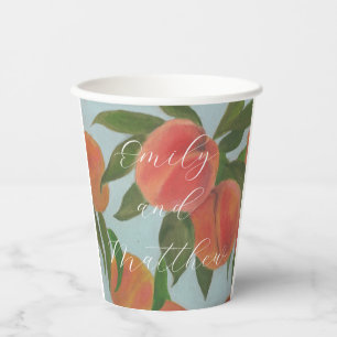 Peaches with Pale Blue Bride & Groom Paper Cups