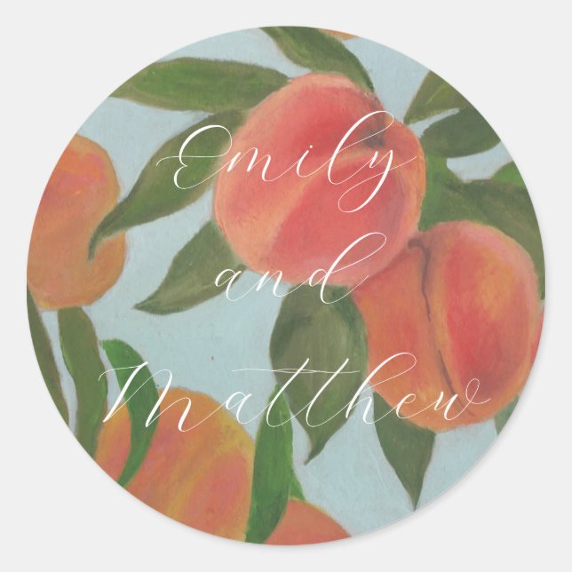 Peaches with Pale Blue Bride & Groom Sticker (Front)