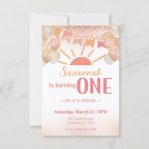 Peachy 1st Trip Around the Sun Birthday Invitation