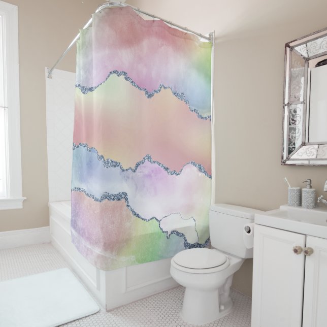 Peachy Agate | Pretty Soft Pastel Watercolor Ombre Shower Curtain (In Situ)