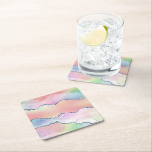 Peachy Agate   Pretty Soft Pastel Watercolor Ombre Square Paper Coaster