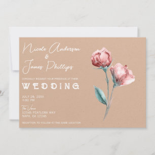 Peachy Beige Watercolor Floral Wedding Invitation
