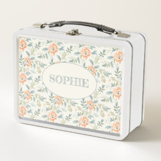 Peachy Blossoms Flowers Personalised Lunch Box