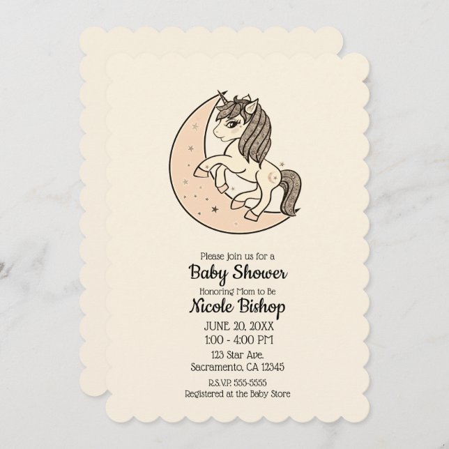 Peachy Blush Pink Celestial Moon Baby Shower Invitation (Front/Back)