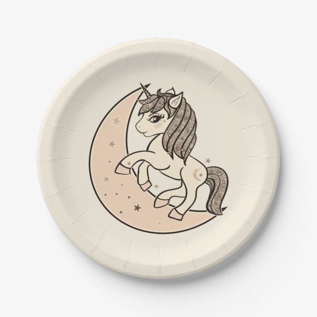 Peachy Blush Pink Celestial Moon Baby Shower Paper Plate (Front)