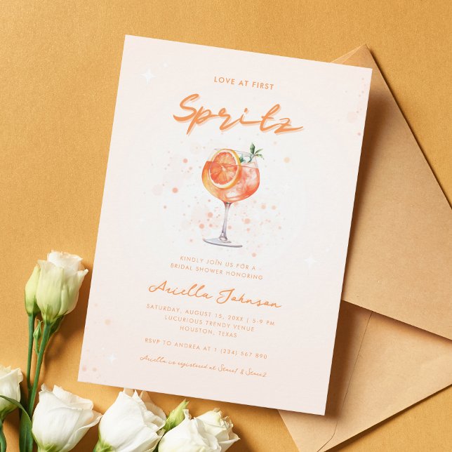 Peachy Cocktail Love at First Spritz Bridal Shower Invitation (Creator Uploaded)