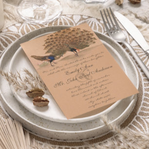 Peachy Coral Peacock Wedding Invitations