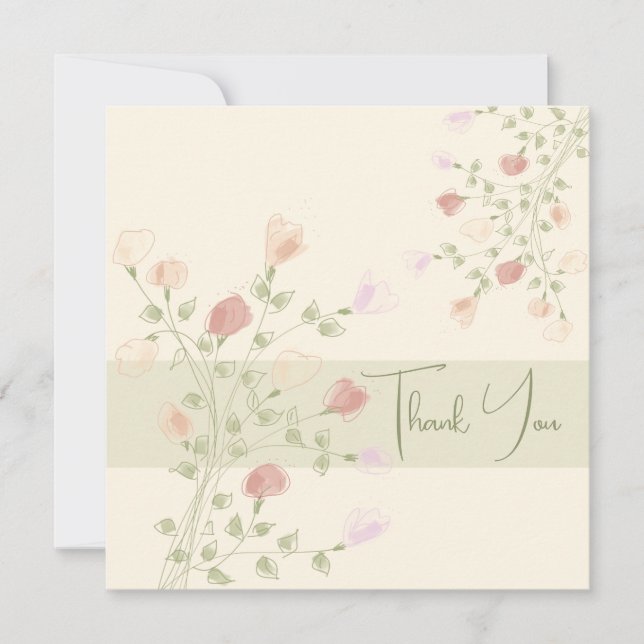 Peachy Cream And Pink Thank You Card (Front)