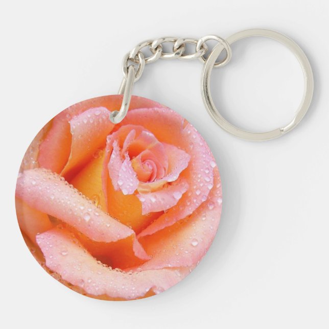 Peachy Dew Rose Beautiful Photo Key Ring (Back)