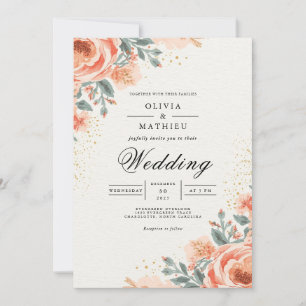 Peachy Floral Arch Flourish Wedding Invitation
