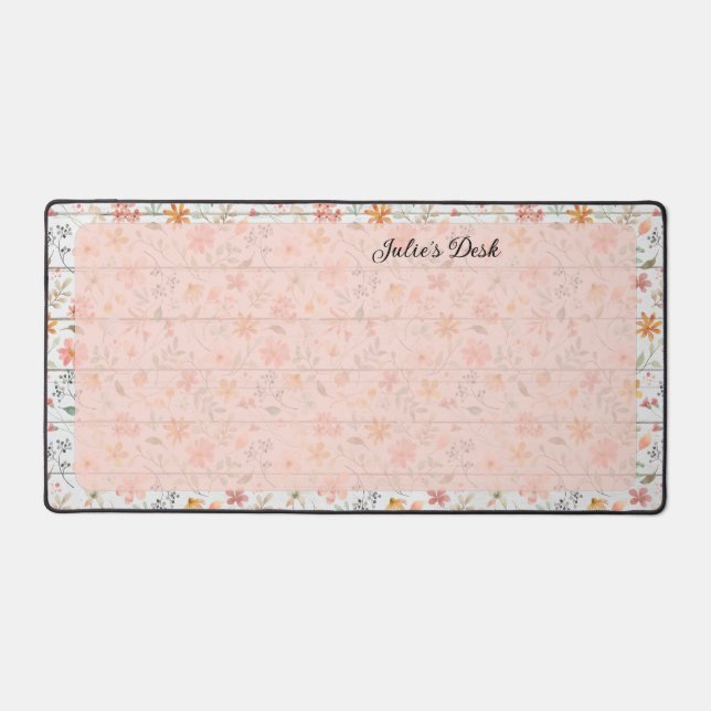 Peachy Floral Design - Personalised desk mat  (Front)