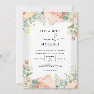 Peachy Floral Flourish Wedding Invitation