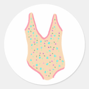 Peachy Floral Summer Swimsuit Beach Gift Classic Round Sticker