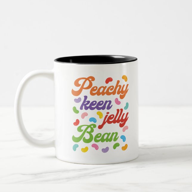 Peachy Keen Jelly Bean Easter Candy Retro Two-Tone Coffee Mug (Left)