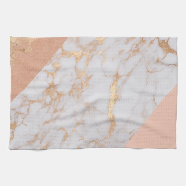 Peachy Marble Elegance Tea Towel (Horizontal)