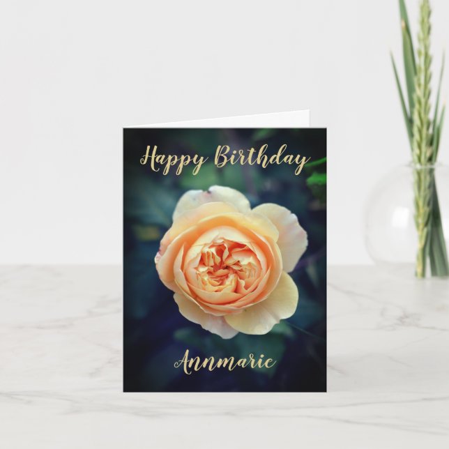 Peachy Orange Garden Rose Flower Happy Birthday Announcement (Front)