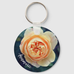 Peachy Orange Garden Rose Flower Personalised Key Ring