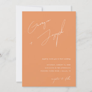Peachy Orange   Script Photo QR Code Wedding Invitation