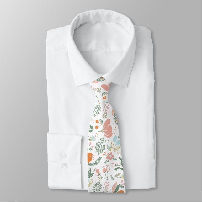 Peachy pastel floral meadow summer pattern tie (Tied)
