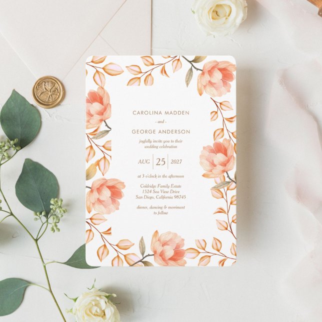 Peachy Peonies Wedding Invitation (Creator Uploaded)