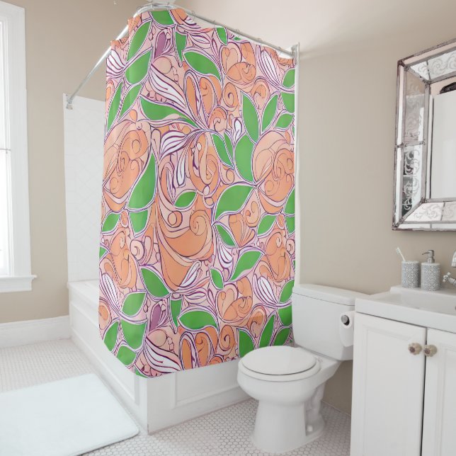 Peachy Petal Shower Curtain (In Situ)