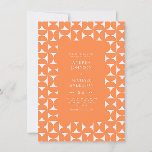 Peachy Pink and Orange Mid Century Mod Wedding Invitation (Front)