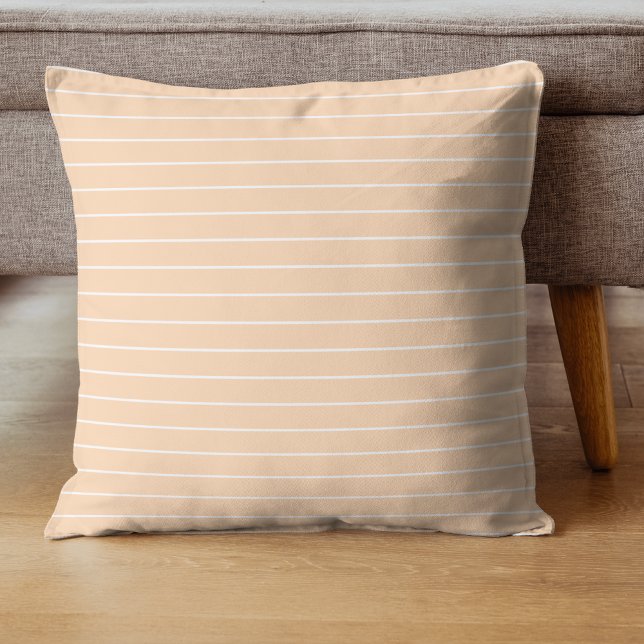 Peachy Pink and White Thin Horizontal Striped Cushion (Creator Uploaded)