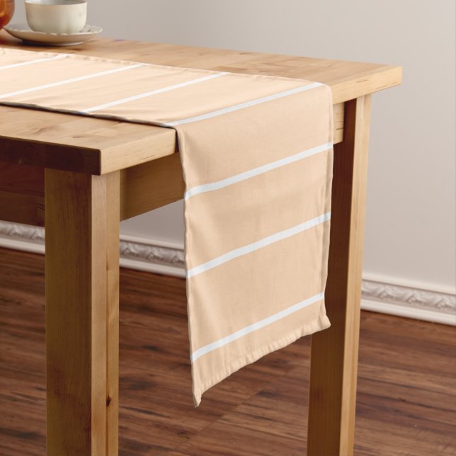 Peachy Pink and White Thin Horizontal Striped Short Table Runner (In Situ)