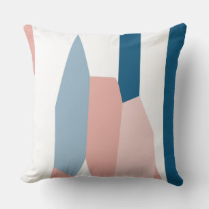 Peachy Pink Blue and White Abstract Cushion