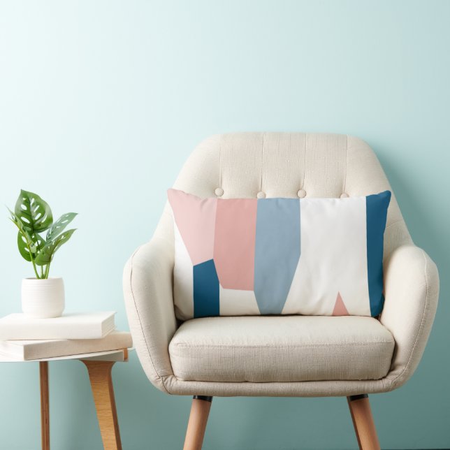 Peachy Pink Blue and White Abstract     Lumbar Cushion (Chair)