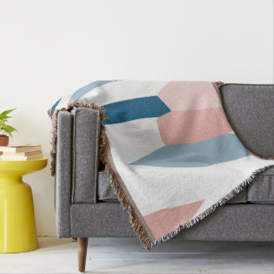 Peachy Pink Blue and White Abstract Throw Blanket