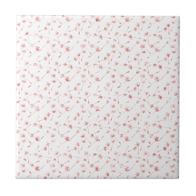 Peachy Pink Blush Floral Glitzy Glitter          Tile (Front)