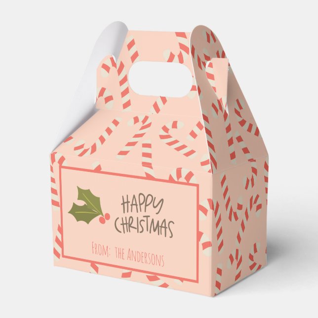 Peachy Pink Christmas Candy Canes Favour Box (Front Side)