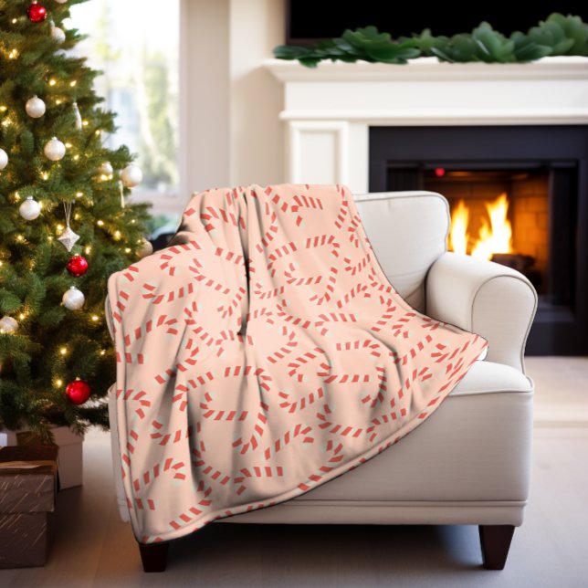 Peachy Pink Christmas Candy Canes Fleece Blanket (Creator Uploaded)
