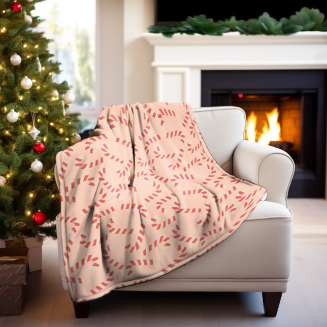 Peachy Pink Christmas Candy Canes Fleece Blanket (Creator Uploaded)