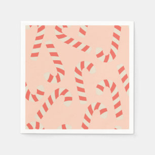 Peachy Pink Christmas Candy Canes Napkin
