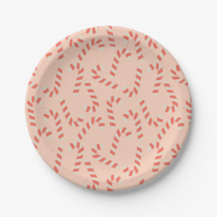Peachy Pink Christmas Candy Canes Paper Plate