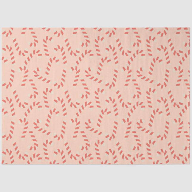 Peachy Pink Christmas Candy Canes Tissue Paper (Front)