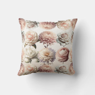 Peachy Pink Creamy White Flowers Floral Cushion