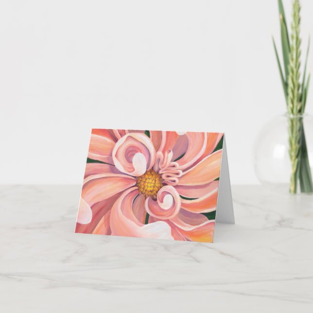 Peachy Pink Dahlia - Blank Greeting Card (Front)