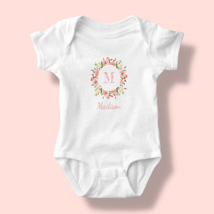 Peachy Pink Floral   Personalised Baby Bodysuit