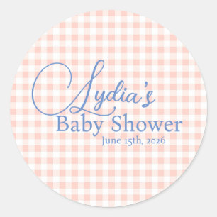 Peachy PInk Gingham Check Peel and Stick Wallpaper Classic Round Sticker