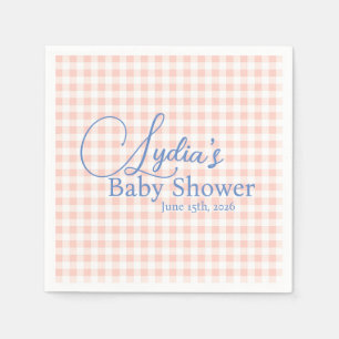 Peachy PInk Gingham Check Peel and Stick Wallpaper Napkin