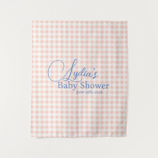 Peachy Pink Gingham Check Peel and Stick Wallpaper Tapestry