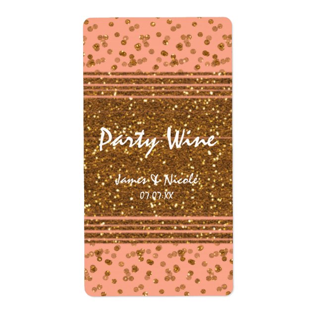 Peachy Pink & Gold Confetti Dots Chic Wine Labels (Front)