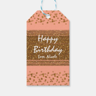 Peachy Pink & Gold Confetti Dots Gift Tag